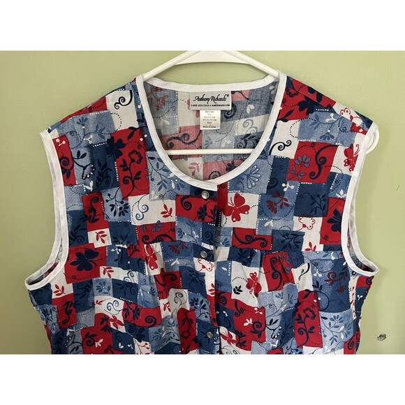 Vintage Anthony Richards Granny Apron Smock Checkered Floral Pearl Snap Large - Picture 2 of 6